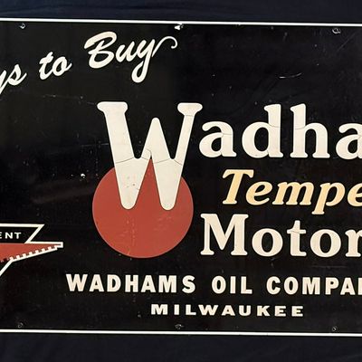 Sale Photo Thumbnail #295: Wadhams Tempered Motor Oil Milwaukee Independent Metal Sign