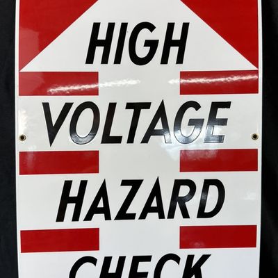 Sale Photo Thumbnail #347: Cranes High Voltage Hazard Check Boom Porcelain Arrow Sign