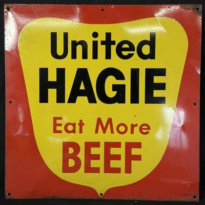 Sale Photo Thumbnail #439: United Hagie Eat More Beef SST Painted Tin Farm Sign