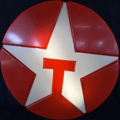 Sale Photo Thumbnail #305: Texaco Embossed Plastic Lighted 32" Round Gas Station Sign