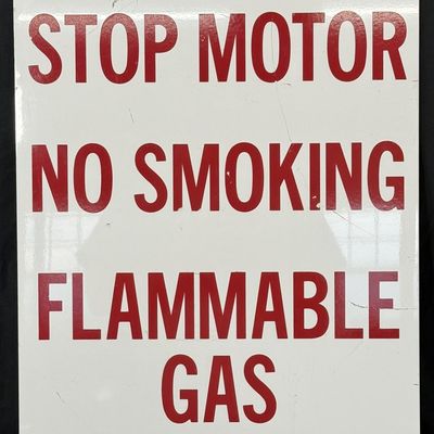 Sale Photo Thumbnail #200: Stop Motor No Smoking Flammable Gas SST Painted Metal Sign