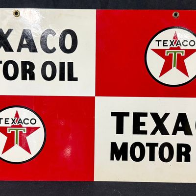 Sale Photo Thumbnail #159: Texaco Motor Oil DST Painted Metal Hanging Advertising Sign