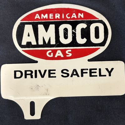 Sale Photo Thumbnail #16: Amoco American Gas Drive Safely 6" License Plate Topper