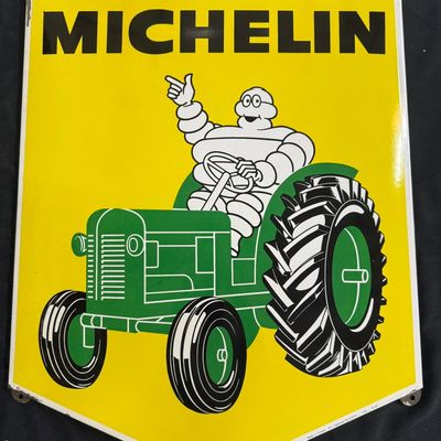 Sale Photo Thumbnail #288: Michelin Tires SSP Porcelain Sign w Bibendum Tractor France