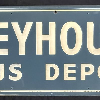 Sale Photo Thumbnail #275: Greyhound Bus Depot Self Framed Tin Embossed Station Sign