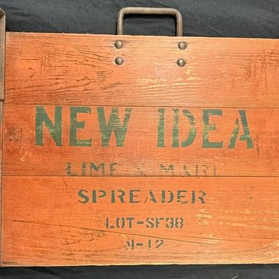 Sale Photo Thumbnail #484: Antique New Idea Lime Spreader Wooden Farm Equipment Sign