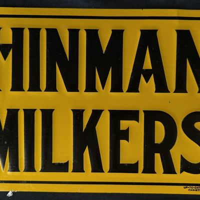 Sale Photo Thumbnail #436: Hinman Milkers SST Tin Embossed Dairy Farm Advertising Sign