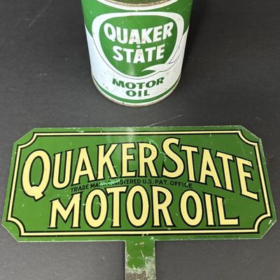 Sale Photo Thumbnail #3: Quaker State Motor Oil Lubester Paddle Sign w/ Quart Can