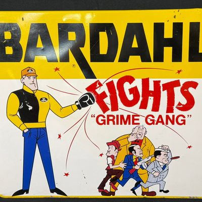 Sale Photo Thumbnail #166: Bardahl Fights Grime Gang SST Painted Metal Advertising Sig
