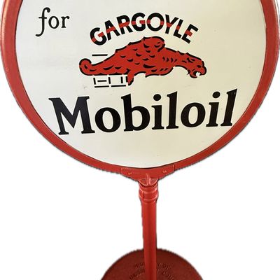 Sale Photo Thumbnail #301: Ask Here Mobiloil Gargoyle Porcelain Curbside Lollipop Sign