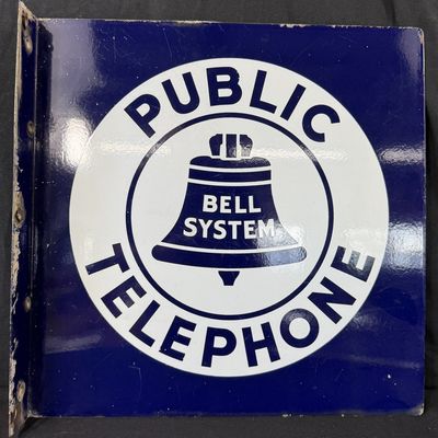 Sale Photo Thumbnail #369: Public Telephone Bell DSP Porcelain Flange Advertising Sign