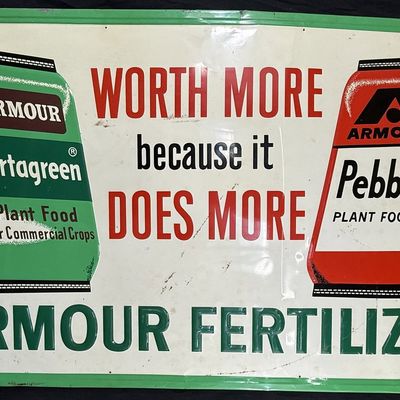 Sale Photo Thumbnail #485: Armour Vertagreen Pebble Plant Food SST Embossed Farm Sign