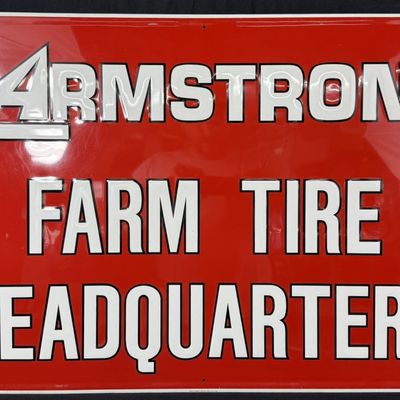 Sale Photo Thumbnail #253: Armstrong Farm Tire Headquarters SST Embossed Metal Sign