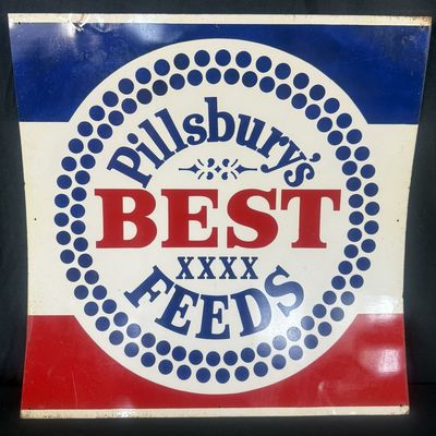 Sale Photo Thumbnail #405: Pillsbury Best XXXX Feeds SST Tin Painted Metal Farm Sign