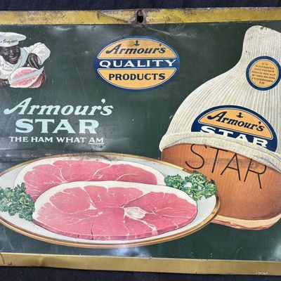 Sale Photo Thumbnail #522: Armour's Star The Ham What Am TOC Tin Cardboard Sign RARE