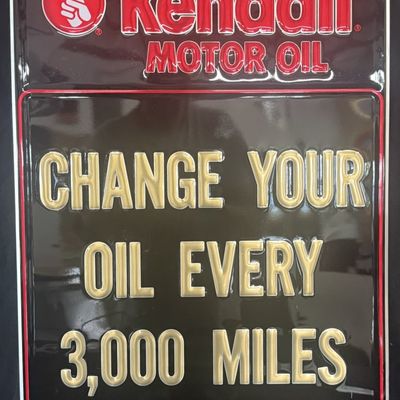 Sale Photo Thumbnail #195: Kendall Change Your Oil Every 3000 Miles Embossed SST Sign