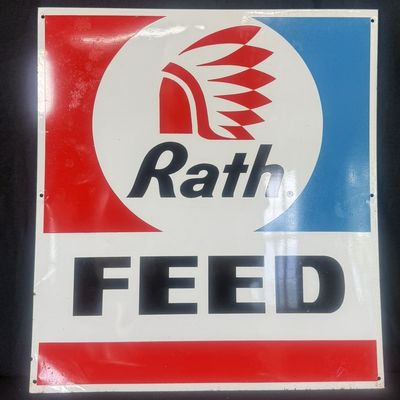 Sale Photo Thumbnail #403: Rath Feed SST Painted Metal Advertising Sign Indian Graphics