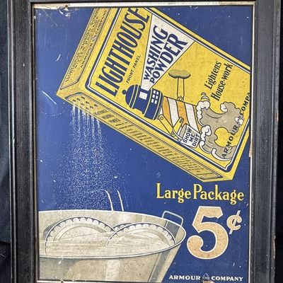 Sale Photo Thumbnail #523: Lighthouse Washing Powder 5 Cent Cardboard Armour Sign