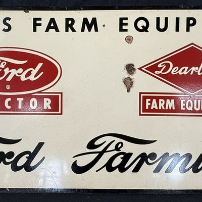 Sale Photo Thumbnail #488: Ford Tractor Dearbor Farm Equipment SST Tin Rack Topper Sign