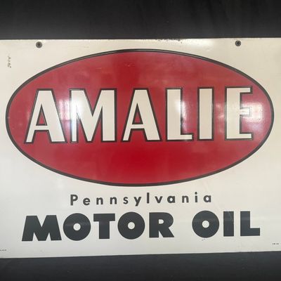 Sale Photo Thumbnail #196: Amalie Motor Oil DST Painted Metal Hanging Advertising Sign