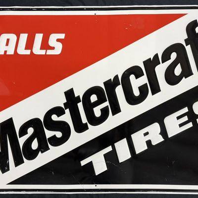 Sale Photo Thumbnail #281: Falls Mastercraft Tires SST Tin Metal Embossed Sign