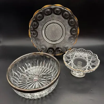 VINTAGE Bartlett-Collins Manhattan Platter W Scalloped Gold Rim Italian Leonard Silverplate Rim Bowl