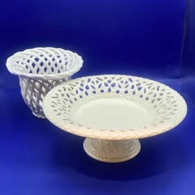 Pedestal Plate And Woven Look Ceramic Container