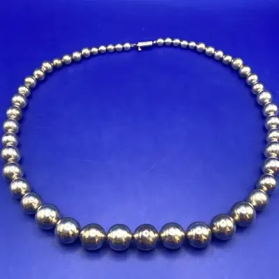 Sterling Silver Bead Necklace 132.70 Grams Total Weight