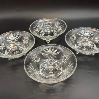 Vintage 1960s Anchor Hocking Crystal Cut “Star Of David” 4 Footed Compote Bowls