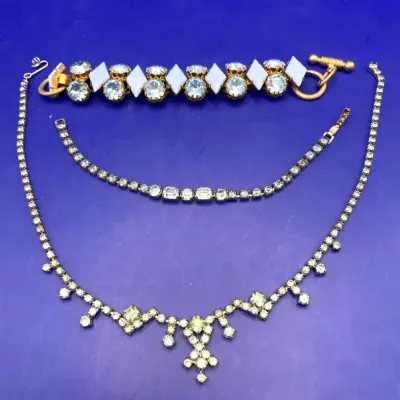 Vintage Blue Toned Stones Costume Bracelets and Necklace