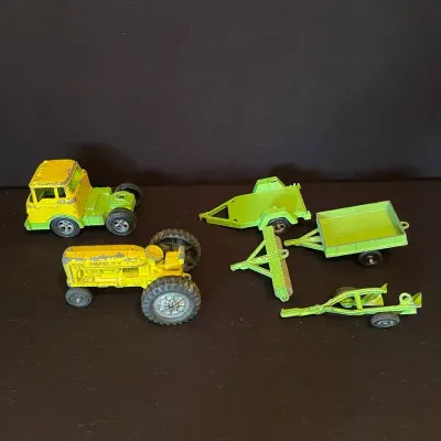 Vintage
 1960s Hubley Tractor And Farm Equipment & Semi-Truck Cab, Lot Of 8