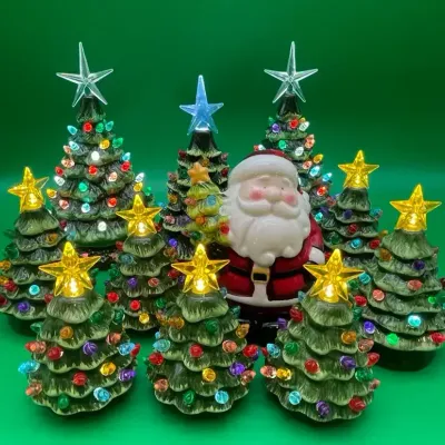 Collection Of Retro-Style Ceramic Christmas Trees (Battery Operated)
