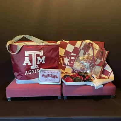 Texas A&M Tailgate Lot: 2 Cushioned Stadium Seats, Cooler Bag, Dominoes, Checkers Game & Clear Bag