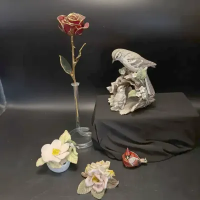 Vintage Hand painted Porcelain Flowers by Georgian, Mockingbird Masterpiece by Homco, Cardinal, Rose