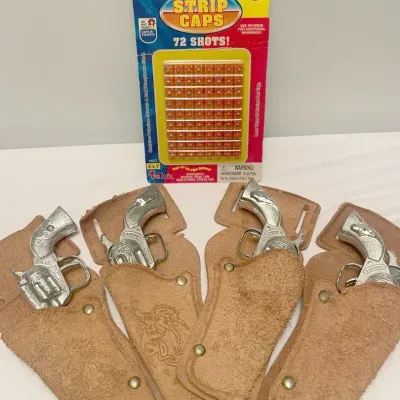 Hubley Texas Die-cast Cap Guns(3),  Esquire Cap Gun,  4 Holsters, And Caps
