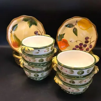 12 Fruit Motif Salad Plates: 6 Pears, 5 Lemons, 7 Bowls