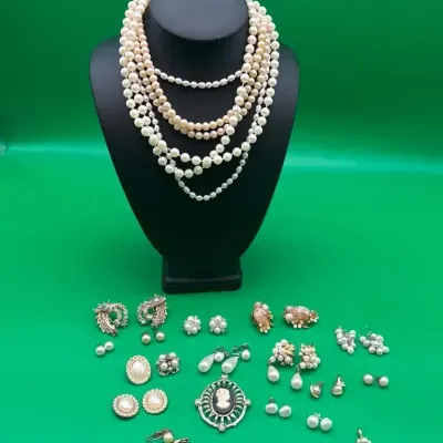 Costume Jewelry Lot - Pearls And Gemstones