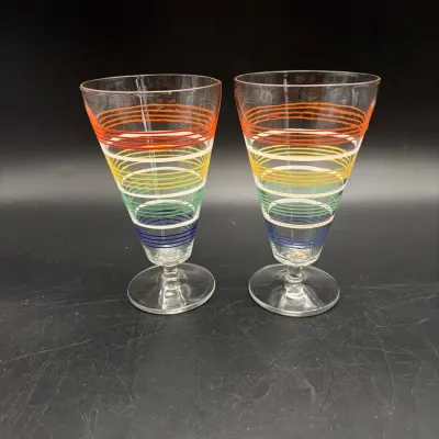 Vintage Pair of Anchor Hocking Striped Footed Glasses