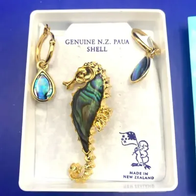 Australian Opal Hat Pins And Paua Shell Seahorse Pin And Earrings SEE PHOTOS