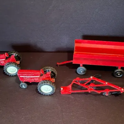 Two Vintage 1970s ERTL International Harvester 656 Red Tractors With Accessories