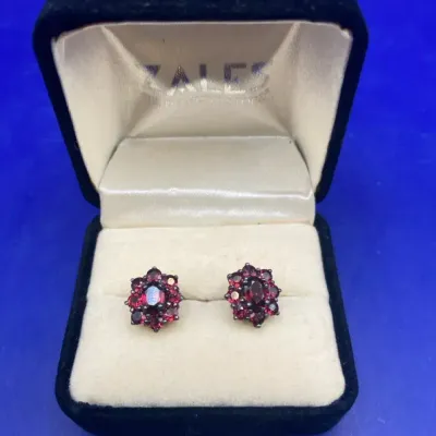 Red Gemstone Earrings No Makers Mark Identified - presented In Zales Gift Box