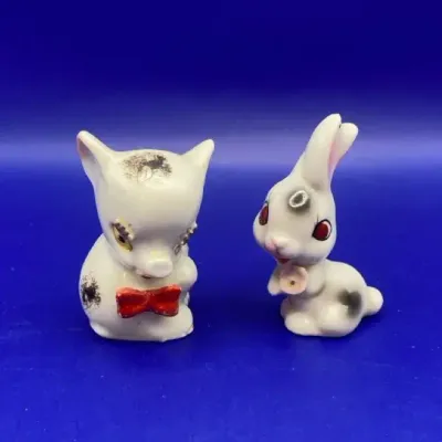 Vintage MCM Ceramic Animal Figurine Lot Japan Anthropomorphic Elephant & Bunny
