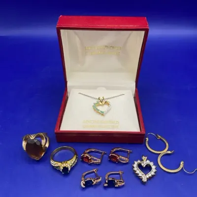 Vintage Gold Toned Or Plated Jewelry To Ring To Pendant, One Necklace And Three Pair Of Earrings