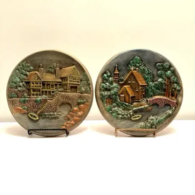 Vintage 3D Hand-Painted Ceramic Wall Hangings