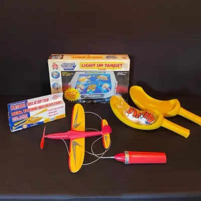 Electromic Flash Battery Operated Toy Plane, Space War Target Game, Scoop-and-Ball & Helicopter 
