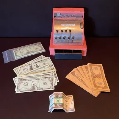 1950s/1960s Tom Thumb Toy Cash Register & Assorted Play Money
