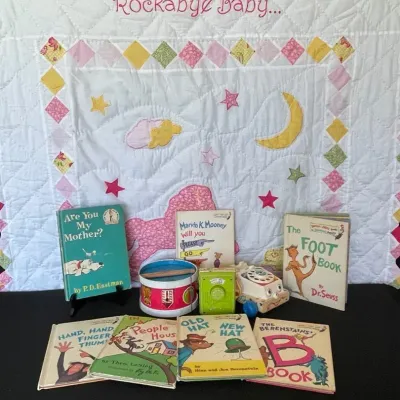 Nostalgic Collection Vintage Children’s Books, Classic Toys, And Baby Quilt
