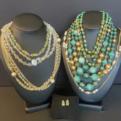 Green And Gold Toned Vintage Costume Jewelry
