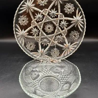 Vintage Anchor Hocking Star Of David Platter and US Glass Spinning Star Serving Bowl
