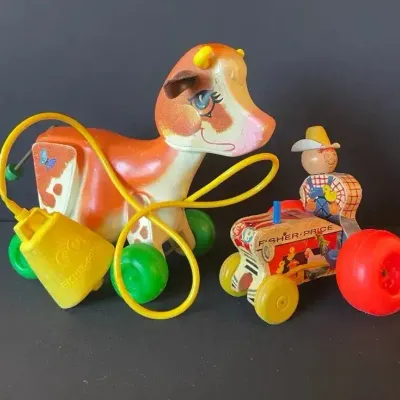 1972 Fisher-Price Molly Moo Cow / 1961 Fisher-Price Farmer Tractor Pull Toys